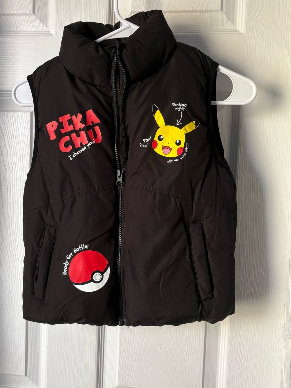 Pokemon kids Puffer Vest with Pikachu & Pokeball Graphics full zip boy sz 7-8 y